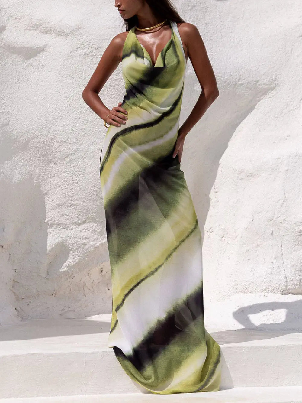 Lyanna™ | Halter Drape Maxi Dress Claxoria