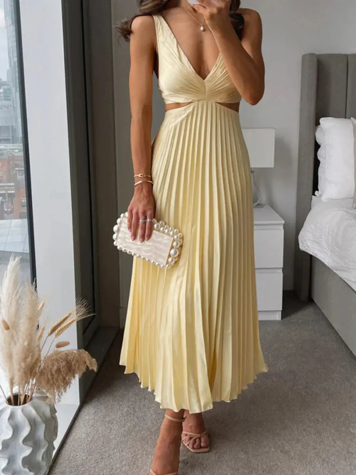 knee length dresses for ladies Waist Cutout Midi Dress Large