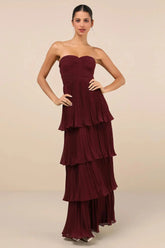 Daisy™ | Strapless Pleated Tiered Maxi Dress Claxoria