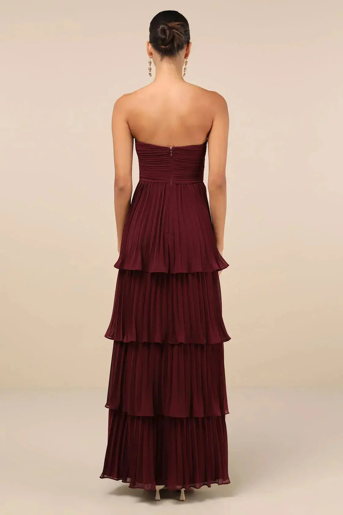 Daisy™ | Strapless Pleated Tiered Maxi Dress Claxoria