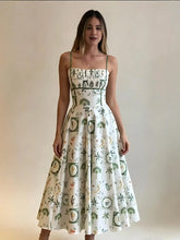 Green Botanical Print Smocked Midi Dress Claxoria
