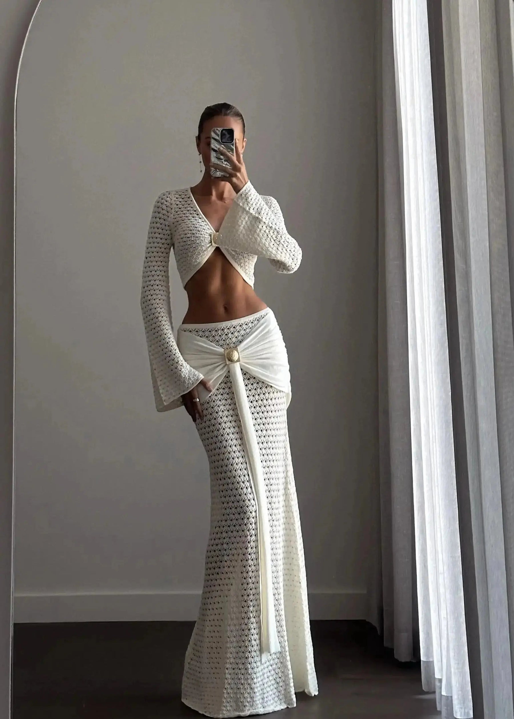 New Sexy Soild 3 Pcs Bikini With Cover Up Knit Halter Bikini Set Summer Women White Tube Top with Skirt Suit Female Claxoria