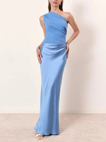Noctura™ | Satin One-Shoulder Maxi Gown Claxoria
