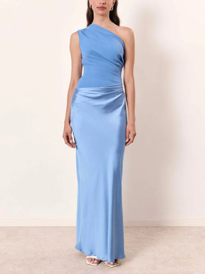 Noctura™ | Satin One-Shoulder Maxi Gown Claxoria