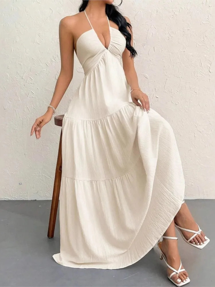 Elaria™ | Halterneck Maxi Dress Claxoria