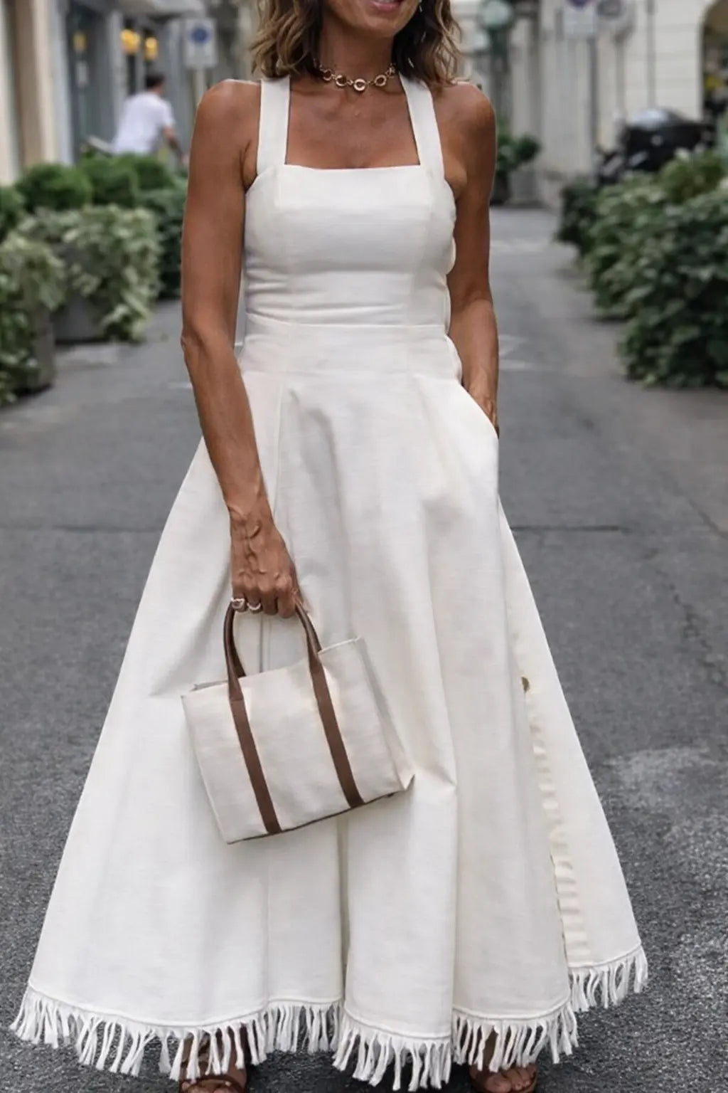 Serelune™ | Ivory Reverie Fringe Midi Dress Claxoria