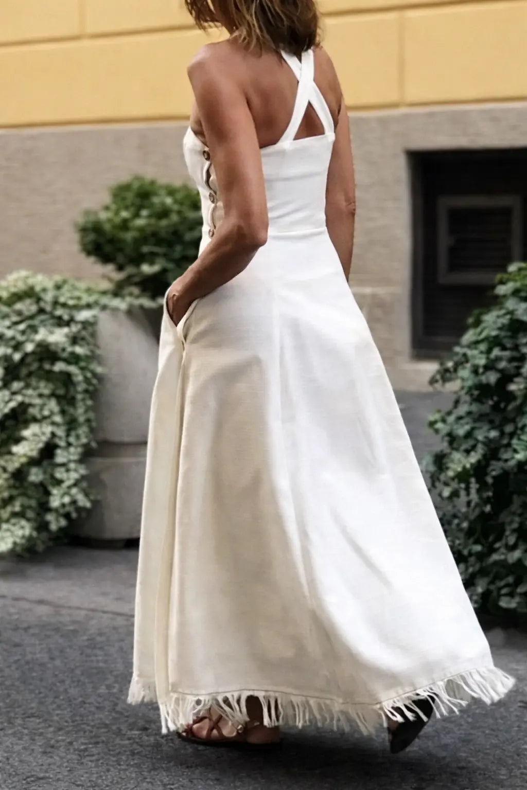 Serelune™ | Ivory Reverie Fringe Midi Dress Claxoria