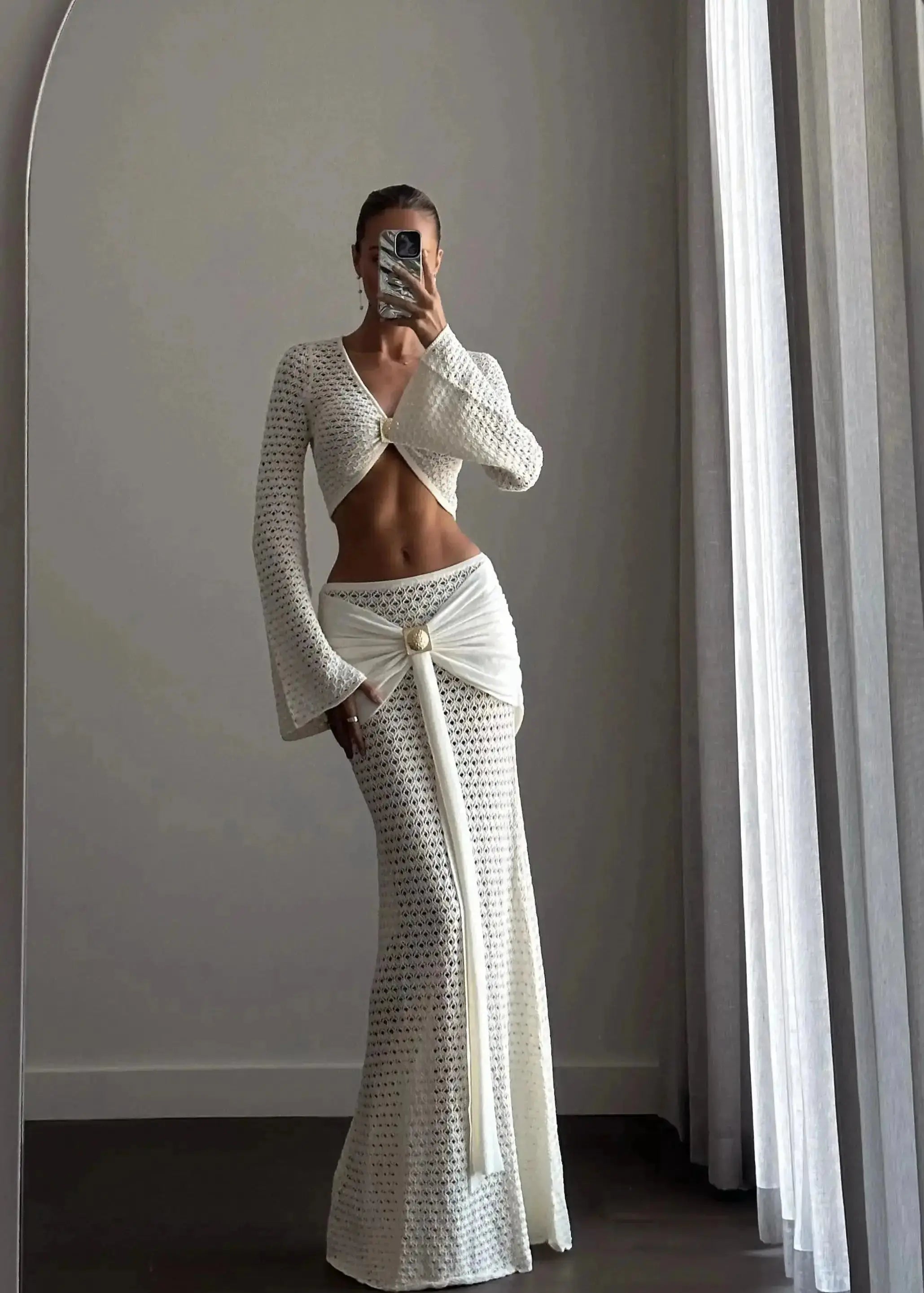 New Sexy Soild 3 Pcs Bikini With Cover Up Knit Halter Bikini Set Summer Women White Tube Top with Skirt Suit Female Claxoria