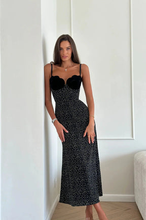 Warrina™ | Velvet Polka Dot Maxi Dress Claxoria