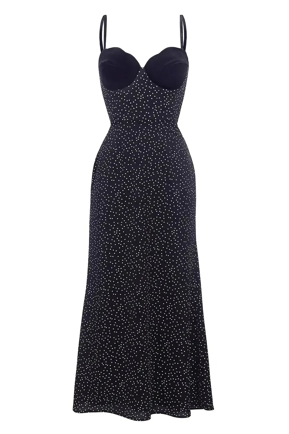 Warrina™ | Velvet Polka Dot Maxi Dress Claxoria