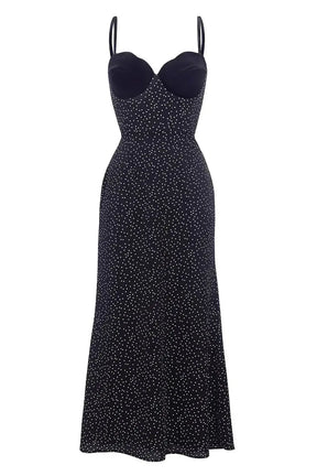 Warrina™ | Velvet Polka Dot Maxi Dress Claxoria
